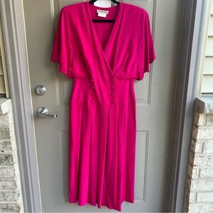 Joanie Char Vintage 80s Silk Dress Fuchsia Pink Size 10 Made in Hong Kong